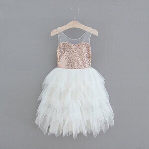 Girls Size 8/9 Nicolette's Couture Rose Gold Sequin and Tulle Dress